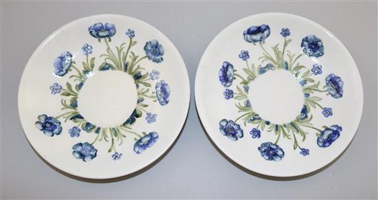 2 Macintyre Burslem Blue Poppy pattern white ground cups/saucers, early 20th C saucer 14cm, one cup & saucer restored(-)